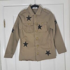 The Porter‎ Collective NEW NWT Canvas Military Jacket Tan Stars Raw Hem Size S